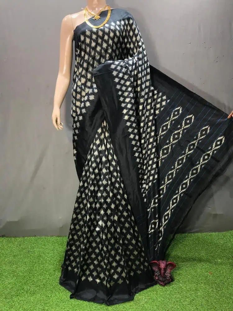 Handloom Silk Ikkat Saree: Festive Partywear, Black S10470 - Saree - Aakritee - S10470