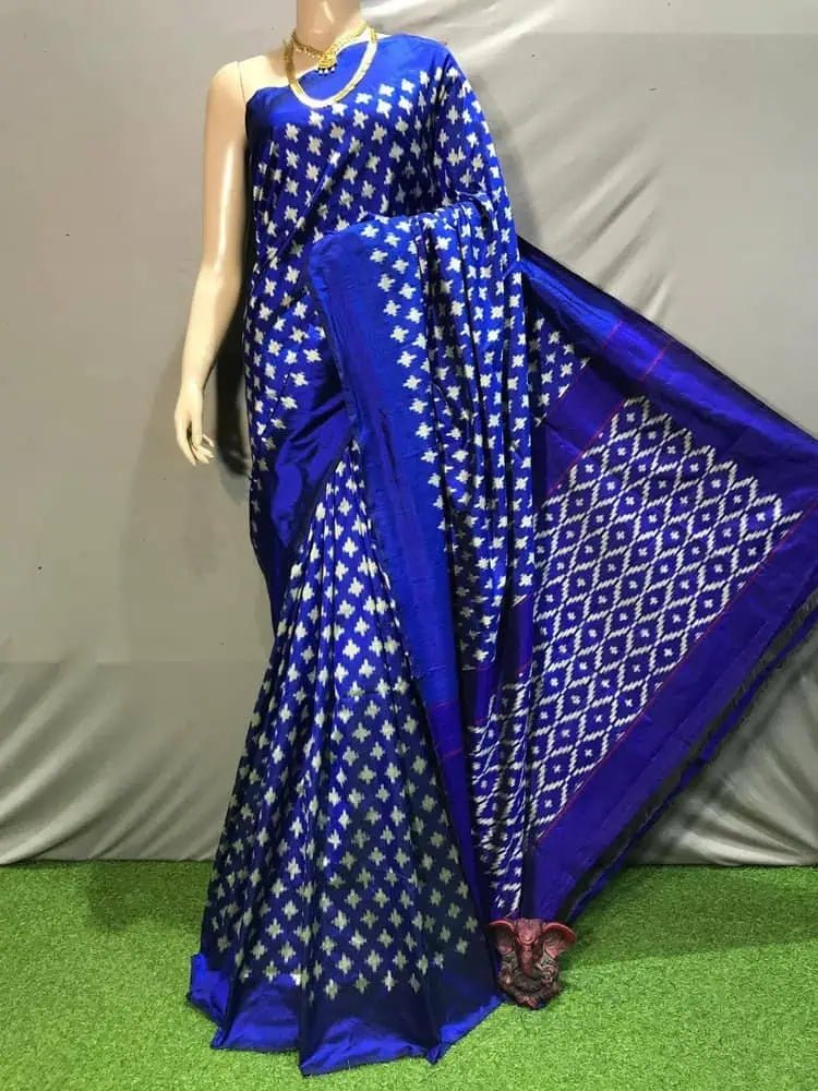 Handloom Silk Ikkat Saree: Festive Partywear, Blue S10469 - Saree - Aakritee - S10469