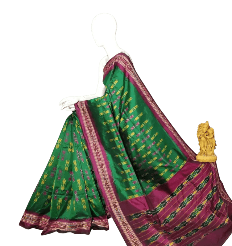 Ikkat Saree, Single Weaving, Festive Green - Saree - Aakritee - S10552