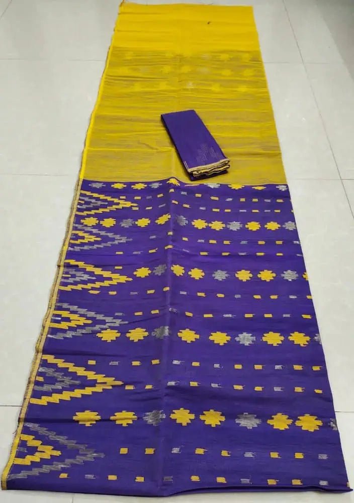 Jamdani Cotton Durga Puja Purple Temple Border Saree S10483 - Saree - Aakritee - S10483