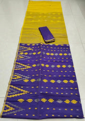 Jamdani Cotton Durga Puja Purple Temple Border Saree S10483 - Saree - Aakritee - S10483