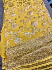 Khaddi Georgette Saree: Festive Party Wear, Yellow S10454 EOFY - 10% - Saree - Aakritee - S10454