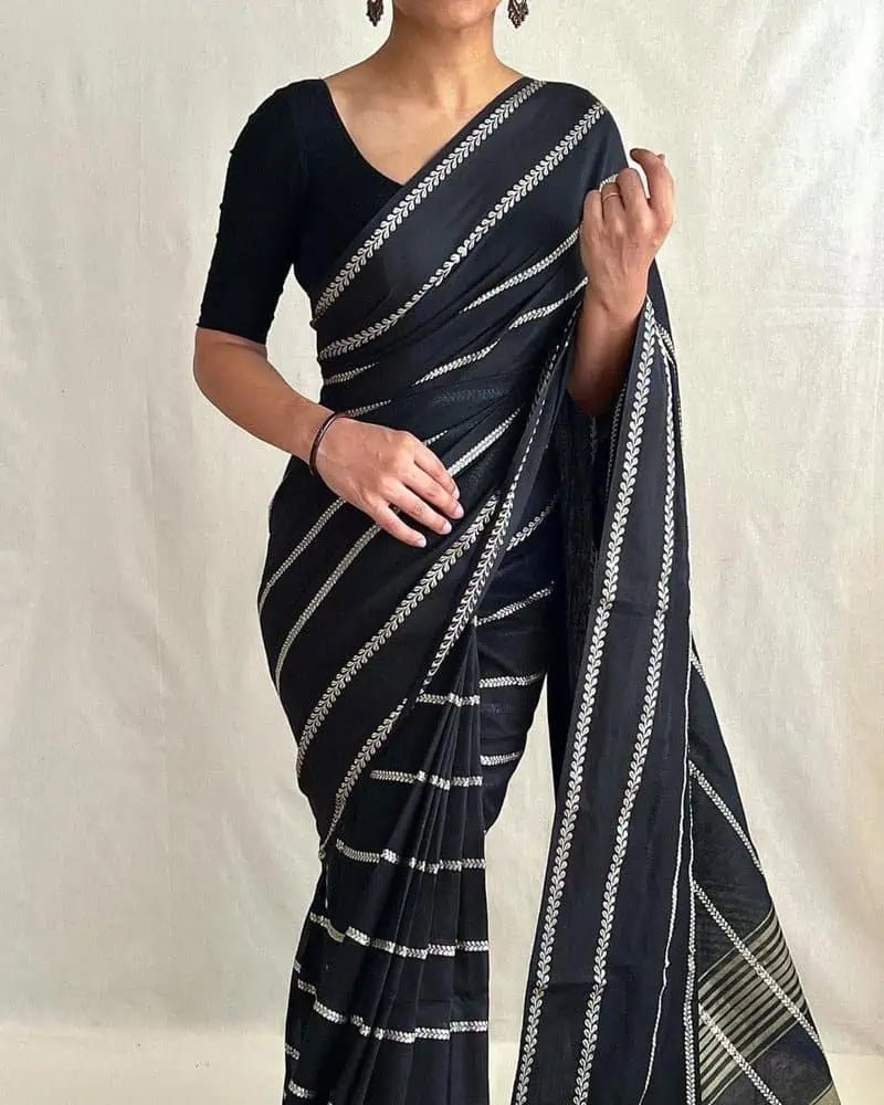 Khadi Cotton Casual Handloom Black Saree S10496 - Saree - Aakritee - S10496