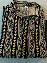 Kurta Cotton Ajrakh Block Print Black Casual Durga Pujo Diwali Pk00237 - Kurta - Punjabi - Aakritee - PK00237