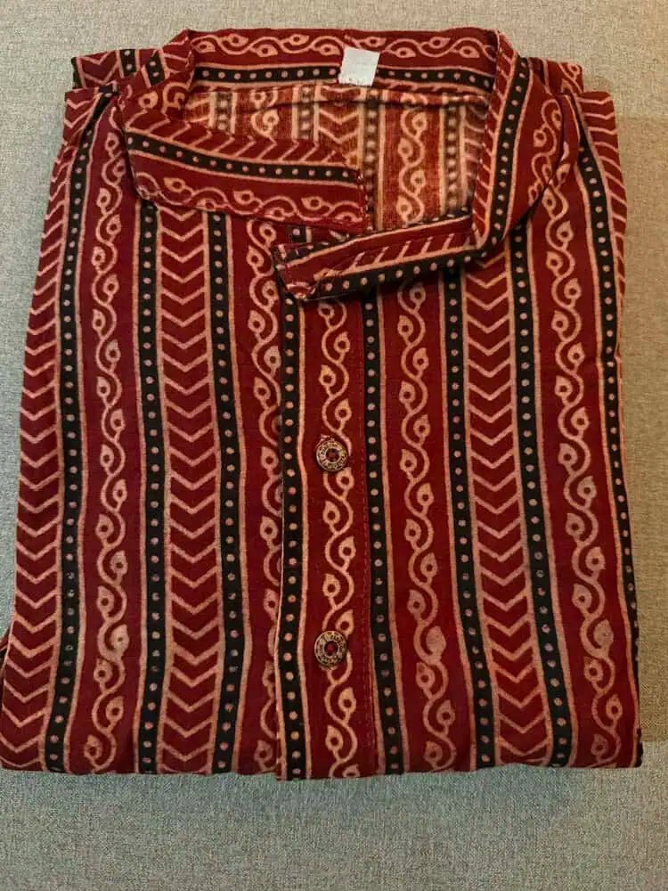 Kurta Cotton Ajrakh Block Print Maroon Casual Durga Pujo Diwali Pk00236 - Kurta - Punjabi - Aakritee - PK00236