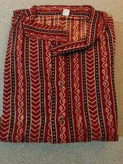 Kurta Cotton Ajrakh Block Print Maroon Casual Durga Pujo Diwali Pk00236 - Kurta - Punjabi - Aakritee - PK00236