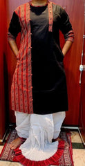 Kurta Punjabi Cotton Ajrakh Patchwork Black Maroon Festive Pk00225 - Kurta - Punjabi - Aakritee - PK00225