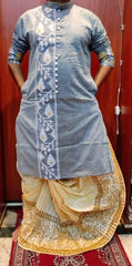 Kurta Punjabi Cotton Jamdani Work Gray Festive Pk00219 - Kurta - Punjabi - Aakritee - PK00219