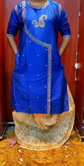 Kurta Punjabi Khadi Silk Embroidery Blue Festive Pk00221 - Kurta - Punjabi - Aakritee - PK00221