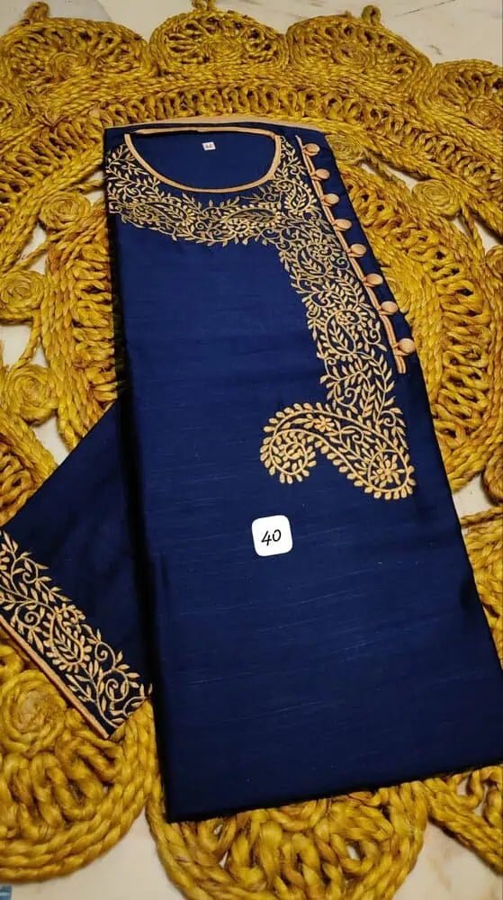 Kurta Punjabi Khadi Silk Embroidery Darkblue Festive Pk00223 - Kurta - Punjabi - Aakritee - PK00223