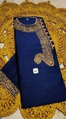 Kurta Punjabi Khadi Silk Embroidery Darkblue Festive Pk00223 - Kurta - Punjabi - Aakritee - PK00223