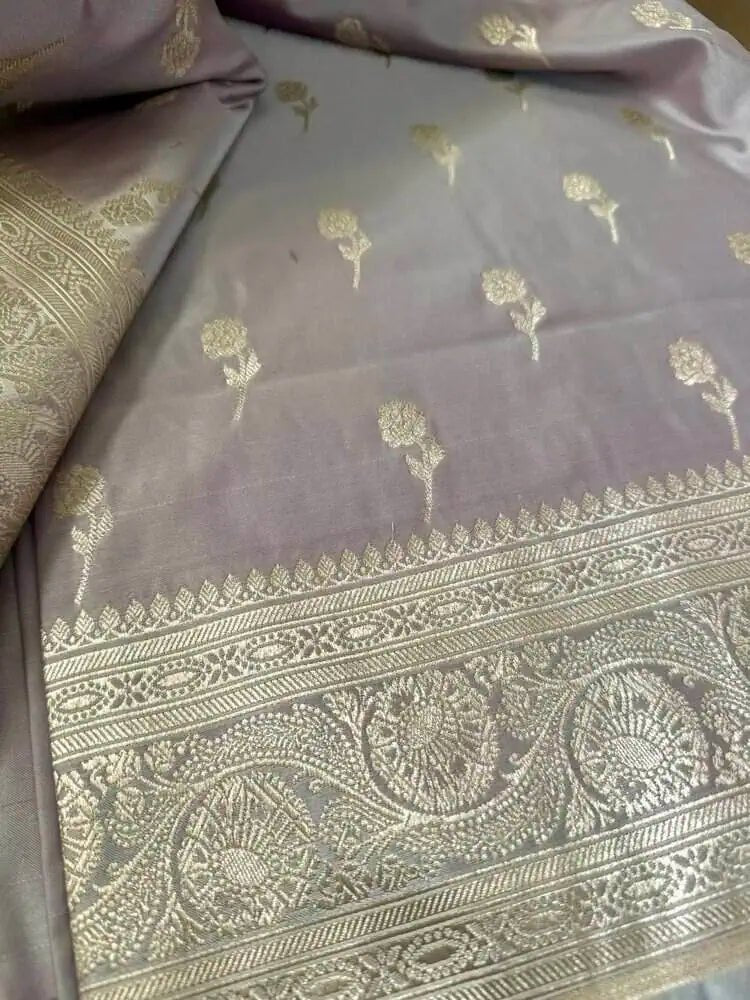 Lavender Silk Saree - Semi Mushroo Silk Banarasi Festive Traditional Lavender S11059 - Saree - Aakritee - S11059