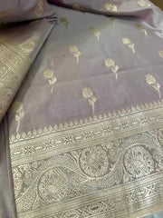 Lavender Silk Saree - Semi Mushroo Silk Banarasi Festive Traditional Lavender S11059 - Saree - Aakritee - S11059