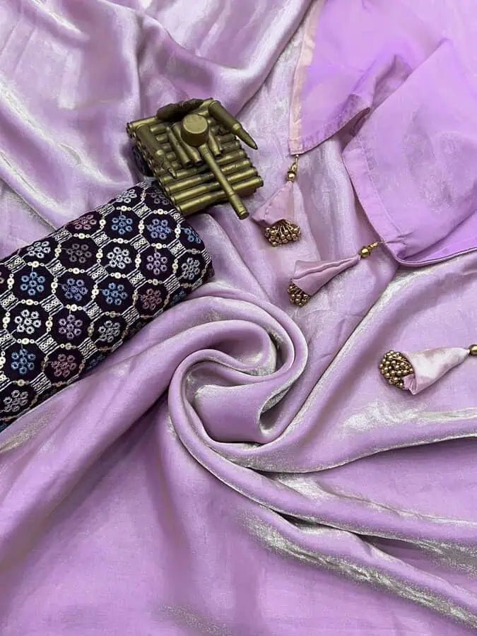 Liquid Satin Lilac Saree, Dual Tone with Tassels - Saree - Aakritee - S10520