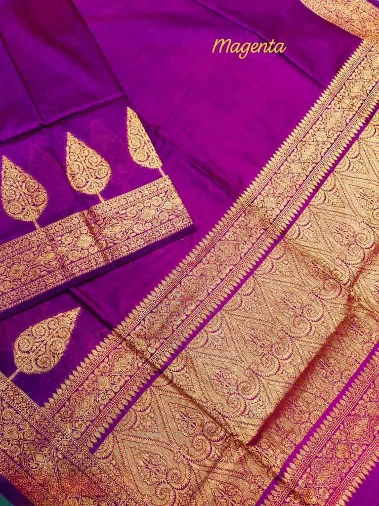 Magenta Banarasi Silk Saree: Semi Katan Ethnic Wear, Festive - S10351 - Saree - Aakritee - S10351