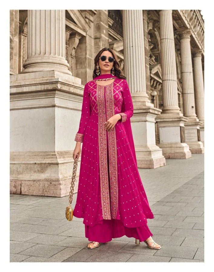 Magenta Georgette Bandhej Front Slit Salwar/Kurtis Suit for Festive Wear - Salwar/Kurtis suit - Aakritee - SS00006