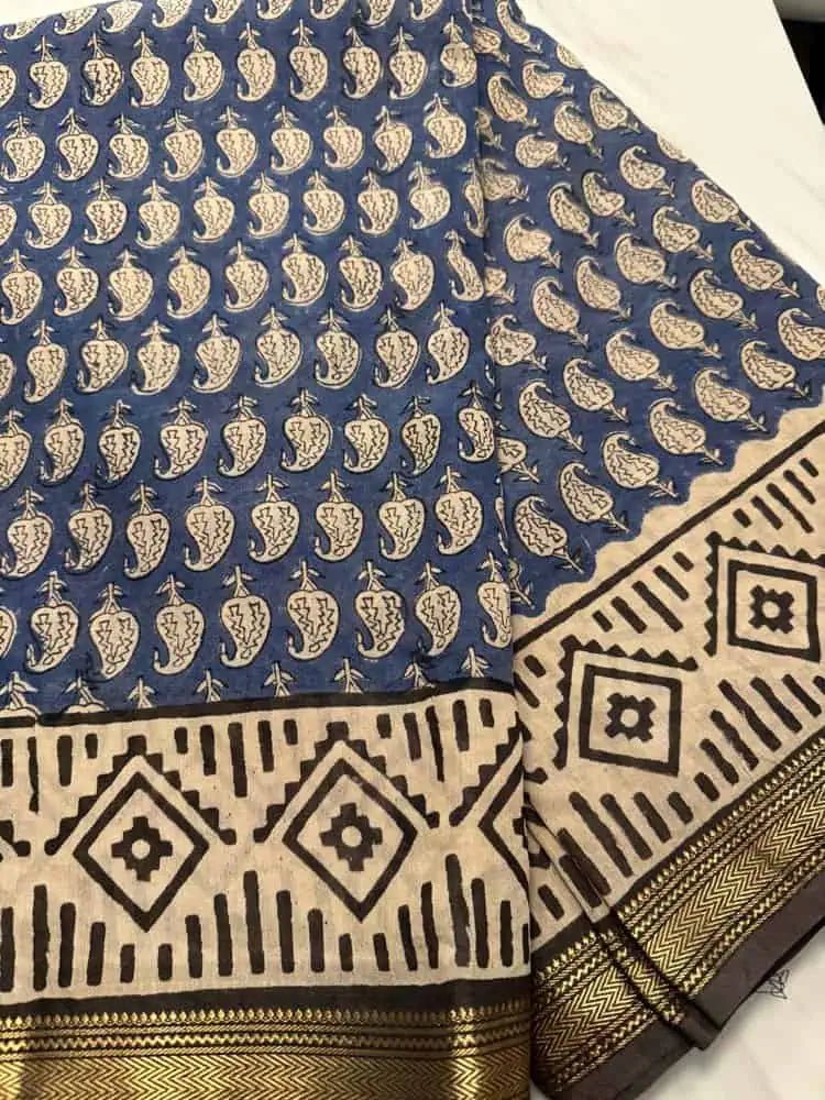 Maheshwari Silk Blue Saree Traditional Casual Wear - Saree - Aakritee - S10550