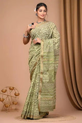 Maheshwari Silk Light Green Saree, Traditional Casual Wear - Saree - Aakritee - S10547