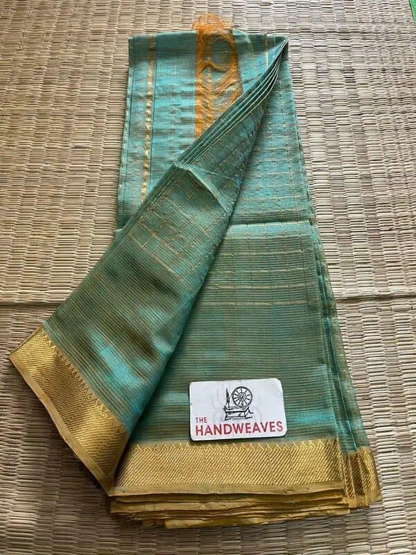 Mangalgiri Silk Saree, Zari Checks, Cyan Blue, Festive Wear - Saree - Aakritee - S10620