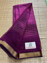 Mangalgiri Silk Saree, Zari Checks, Wine, Festive Indian Wear - Saree - Aakritee - S10616