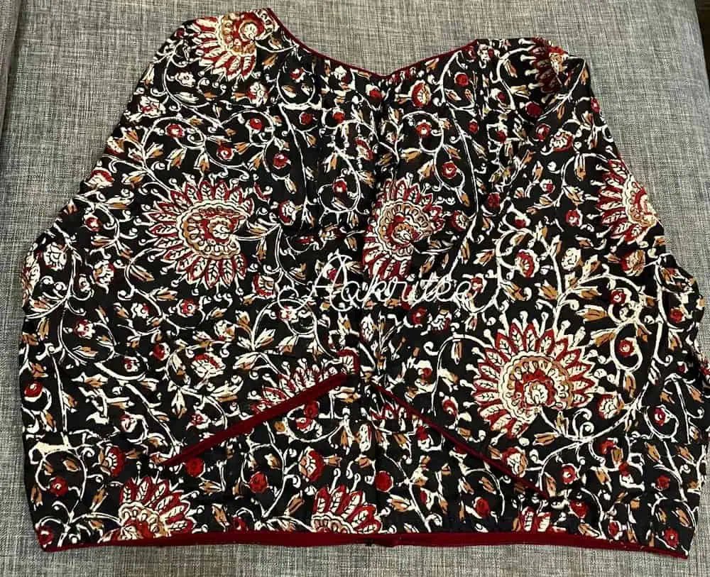 Maroon Cotton Kalamkari Blouse with Sleeves - BL0025 - Blouse - Aakritee - BL0025