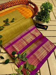 Mehendi Green Cotton Gadwal Saree for Durga Puja - Saree - Aakritee - S10629