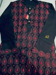 Mens Kurta Punjabi Cotton Hand Kantha Black PK00164 - Kurta - Punjabi - Aakritee - PK00164