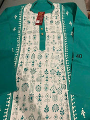 Mens Kurta Punjabi Cotton Hand Kantha Sea Green PK00162 - Kurta - Punjabi - Aakritee - PK00162