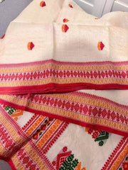 Multicolour Handloom Saree - Pure Gachi By Gachi Tussar Jamdani Bengal Handloom Assam Weave Motif Traditional Festive Pale Goldenrod S11064 - Saree - Aakritee - S11074