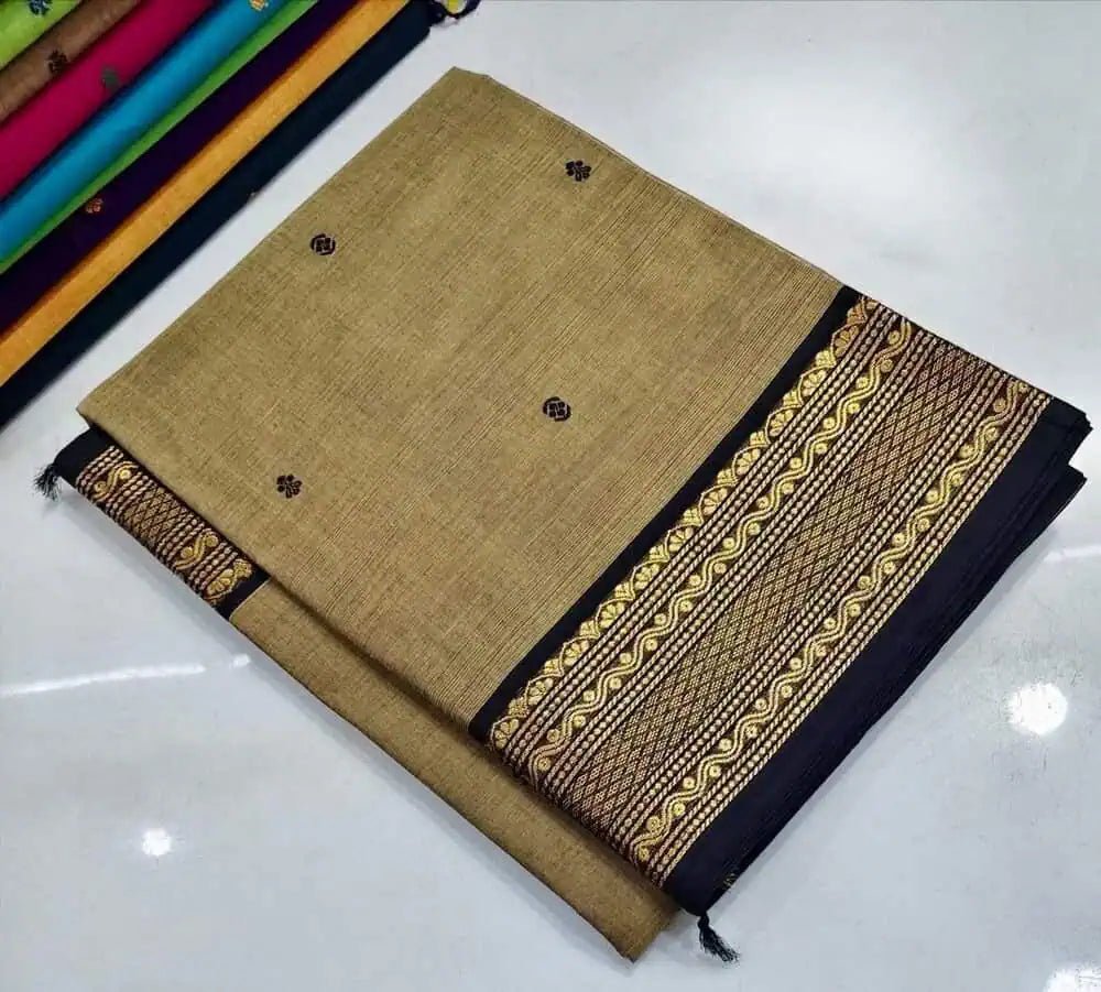 Multicolour Handloom Saree - Pure Handloom Kanchi Cotton Festive Traditional Summer Friendly Dark Khaki S11070 - Saree - Aakritee - S11070