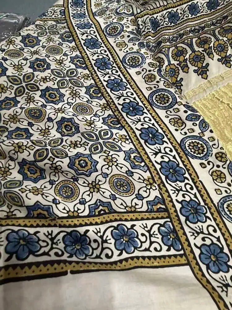 Multicolour Silk Saree - Pure Modal Silk Ajrakh Festive Casual Pale Goldenrod S11048 - Saree - Aakritee - S11048