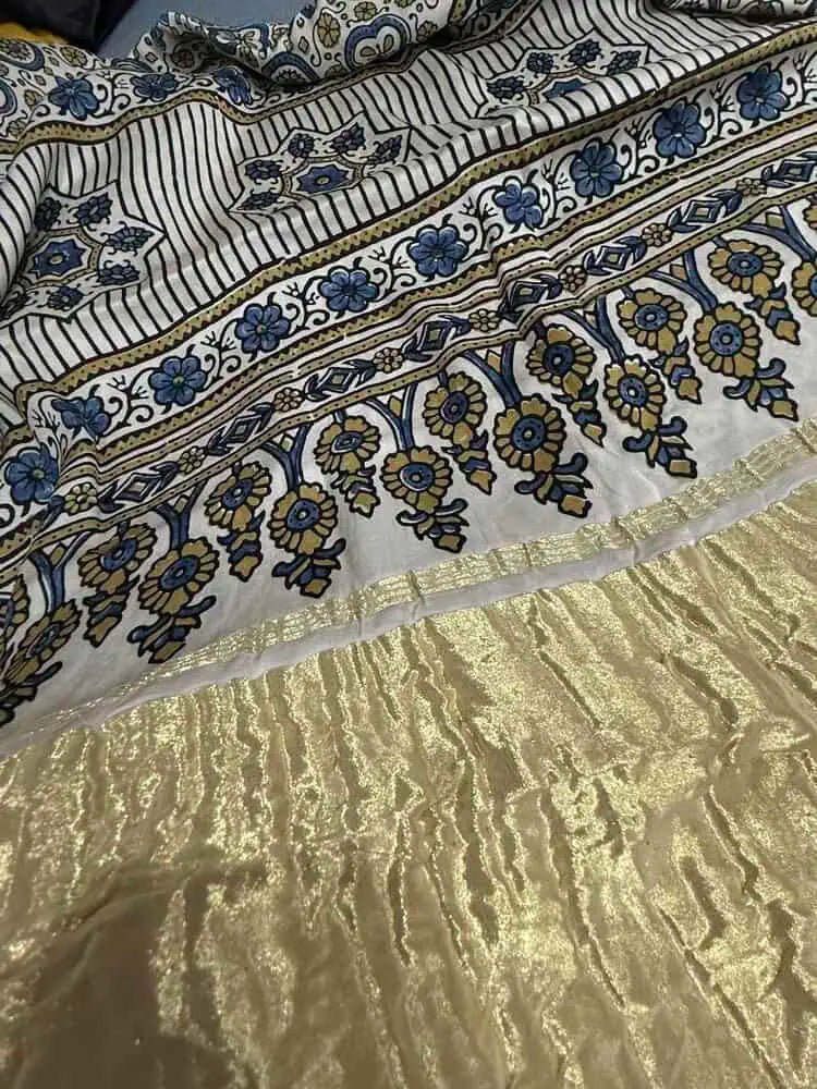 Multicolour Silk Saree - Pure Modal Silk Ajrakh Festive Casual Pale Goldenrod S11048 - Saree - Aakritee - S11048