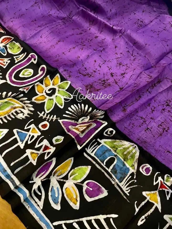 Murshidabad Silk Saree: Batik Handwork, Festive Wear S10456 EOFY - 10% - Saree - Aakritee - S10456