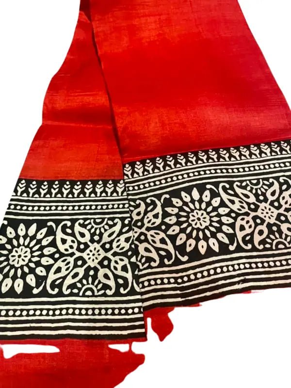 Murshidabadi Red Black Saree - Saree - Aakritee - S10567