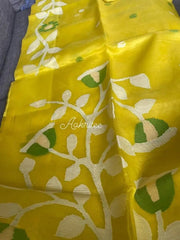 Muslin Jamdani Silk Handloom Saree: Splendor in Yellow, Festive S10418 EOFY - 10% - Saree - Aakritee - S10418