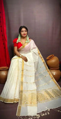 Off - White Kerala Cotton Saree: Ethnic Wear, Festive - S10361 - Saree - Aakritee - S10361