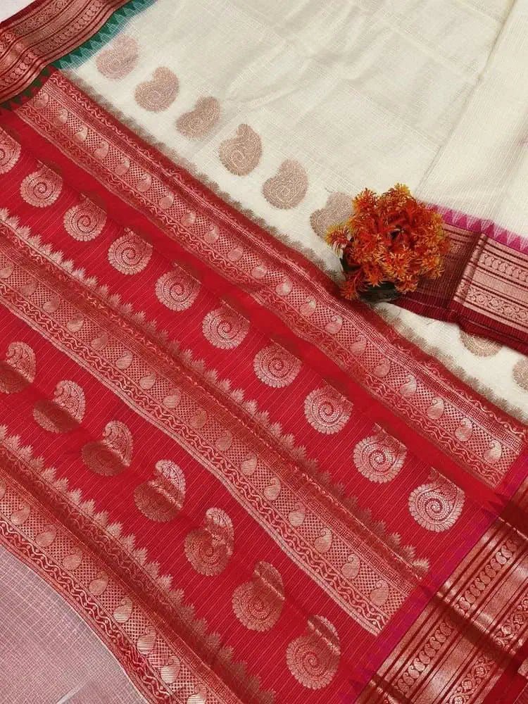 Offwhite Kota Gadwal Cotton Saree: Ethnic Wear, Durga Puja - S10355 - Saree - Aakritee - S10355