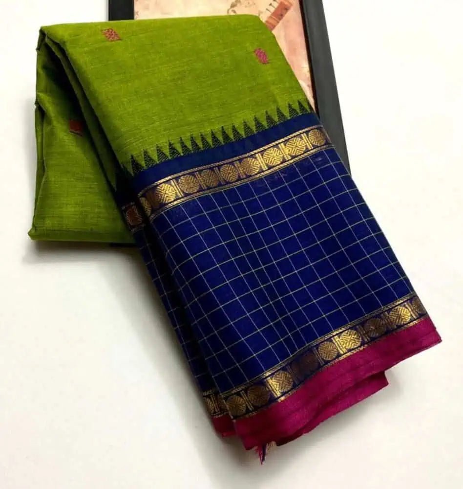 Olive Handloom Saree - Pure Handloom Kanchi Cotton Casual Summer Friendly Traditional Olive S11061 - Saree - Aakritee - S11061