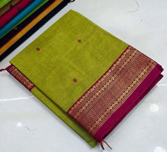 Olive Handloom Saree - Pure Handloom Kanchi Cotton Festive Traditional Summer Friendly Olive S11067 - Saree - Aakritee - S11067
