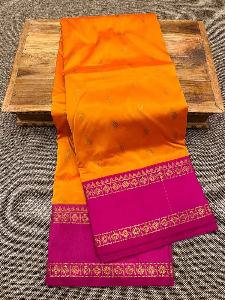Orange Semi Irkal Saree - Saree Semi Irkal Traditional Festive Diwali Orange S11265 - Saree - Aakritee - S11265