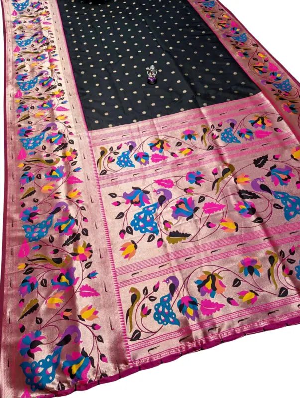 Paithani Silk Black Saree - Saree - Aakritee - S10558