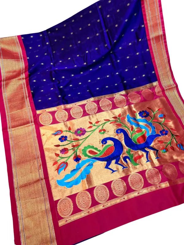 Party Wear Paithani Saree, Blue, Festive, Durga Puja - Saree - Aakritee - S10586