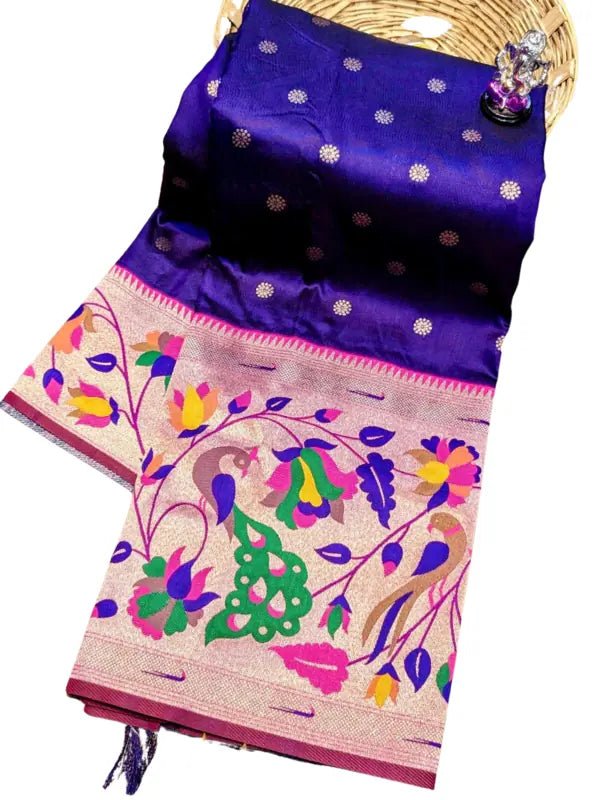 Party Wear Paithani Saree, Blue, Festive, Durga Puja - Saree - Aakritee - S10587