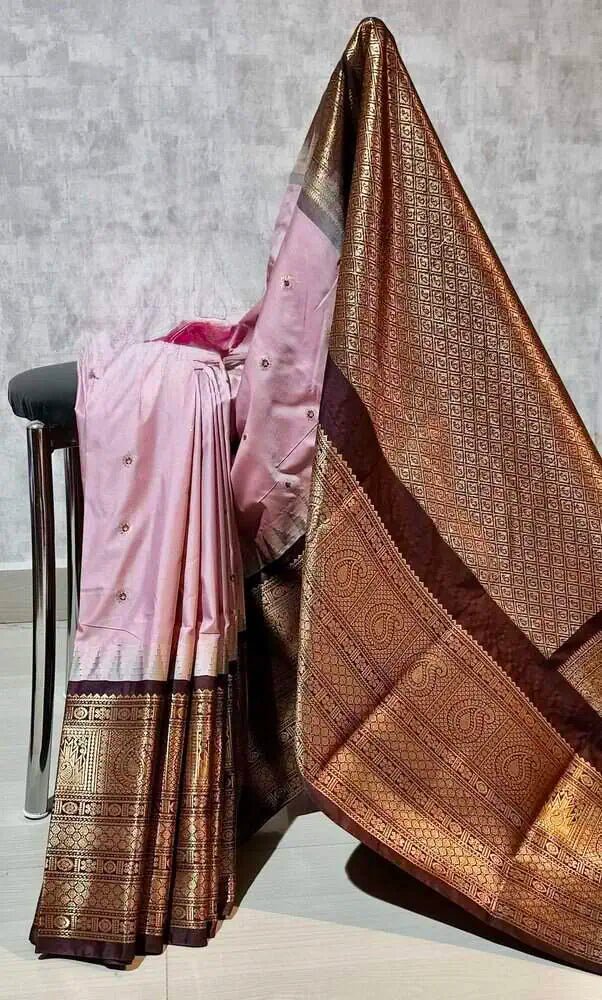 Pink Silk Saree - Semi Gadwal Silk Festive Traditional Pink S11051 - Saree - Aakritee - S11051