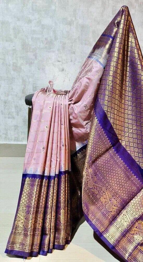 Pink Silk Saree - Semi Gadwal Silk Festive Traditional Pink S11058 - Saree - Aakritee - S11058