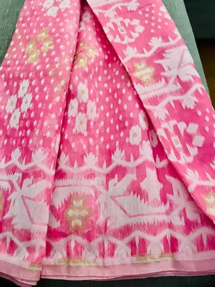 Pink Soft Cotton Jamdani Saree for Casual Wear EOFY - 10% - Saree - Aakritee - S10437