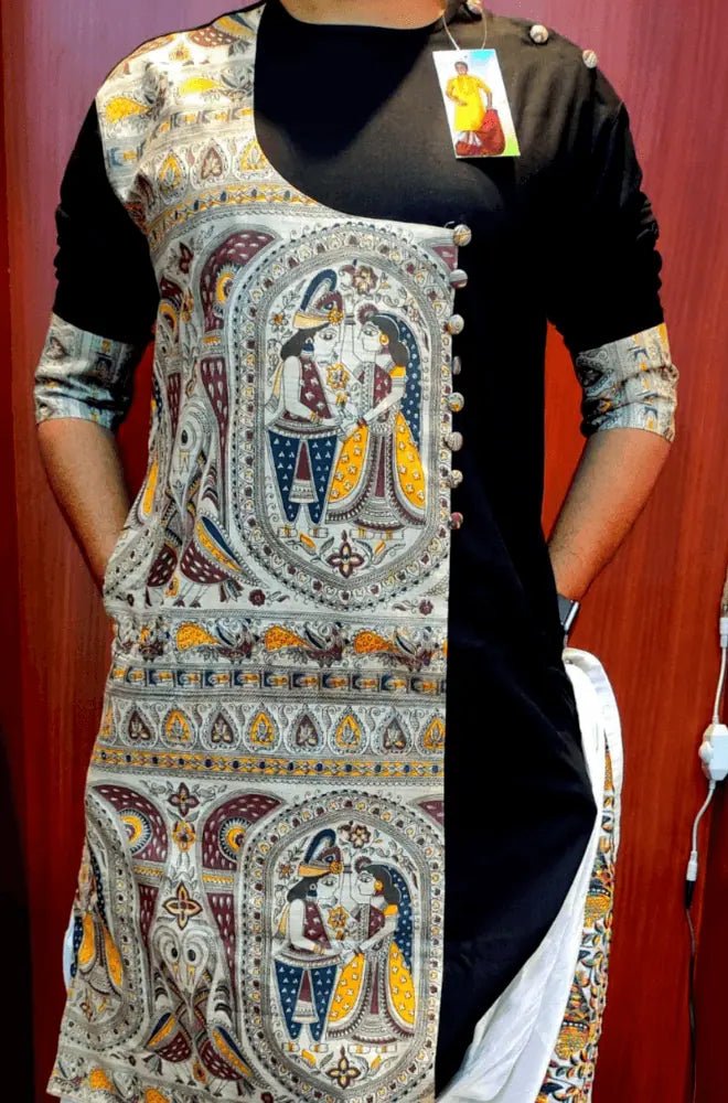 Punjabi Cotton Madhubani Black PK00141 - Kurta - Punjabi - Aakritee - PK00141