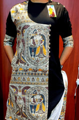 Punjabi Cotton Madhubani Black PK00141 - Kurta - Punjabi - Aakritee - PK00141