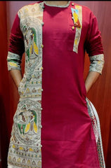 Punjabi cotton Madhubani Maroon PK00153 - Kurta - Punjabi - Aakritee - PK00153