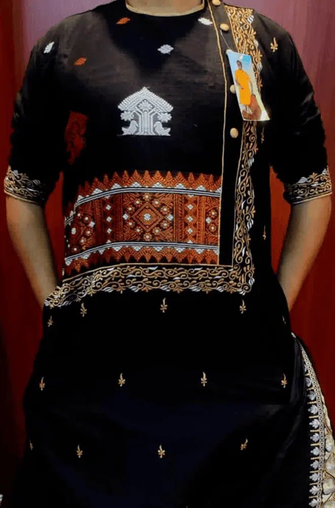 Punjabi khadi silk Assam weave Black PK00150 - Kurta - Punjabi - Aakritee - PK00150